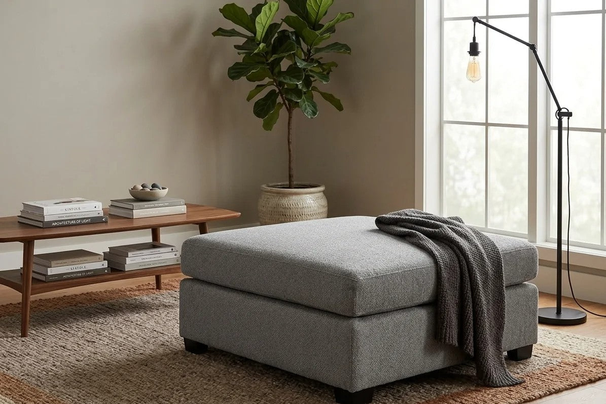 Beth Custom Storage Ottoman in a living room