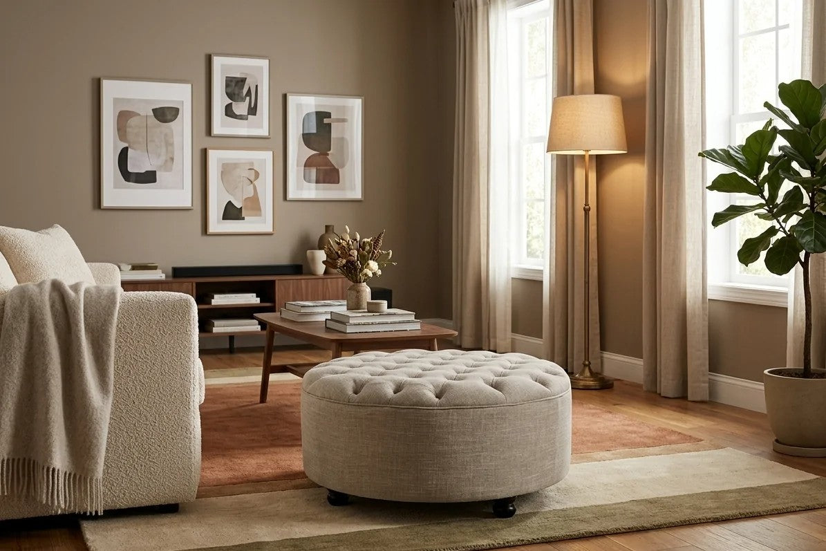 Daystar Tufted Custom Storage Ottoman in a living room
