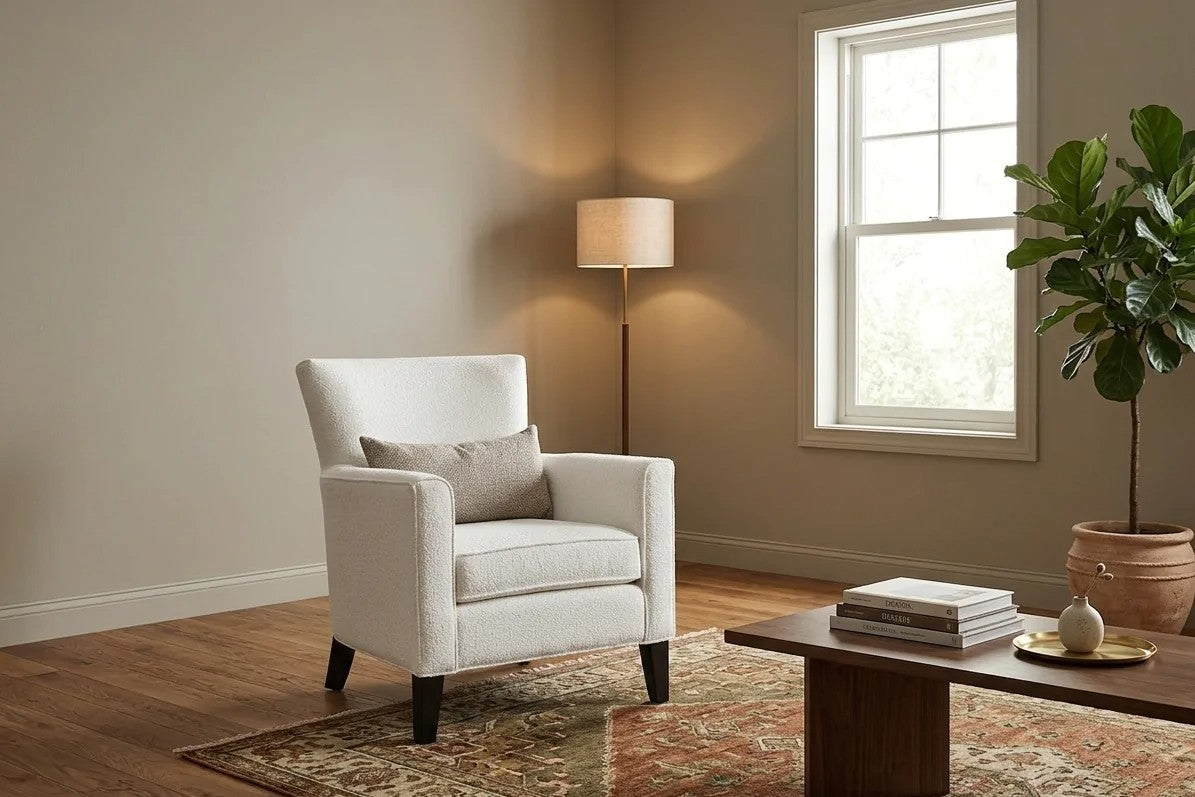 Enzo Custom Accent Chair in a living room