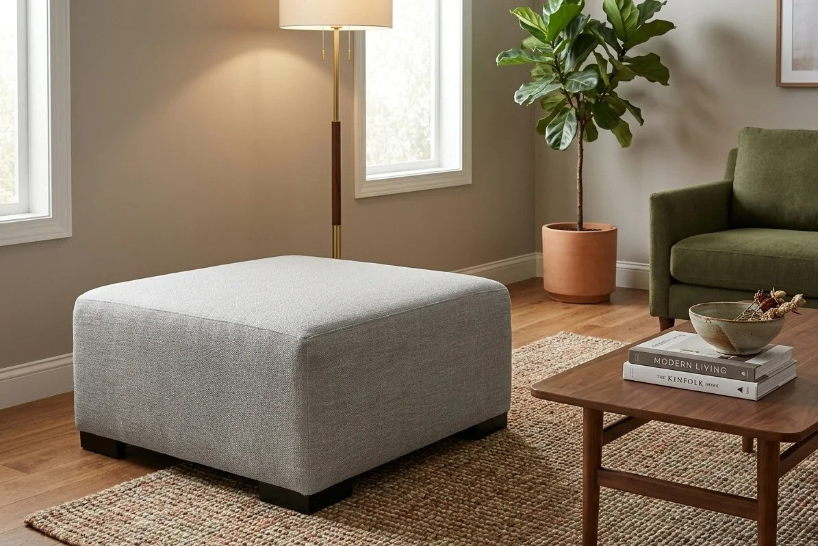 Kerry Custom Storage Ottoman – 4" Legs in a living room