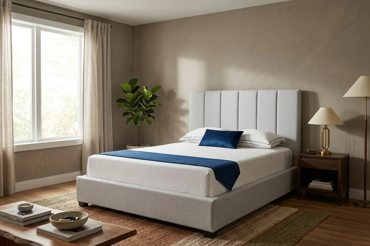 Nancy Custom Upholstered Bed in a bedroom