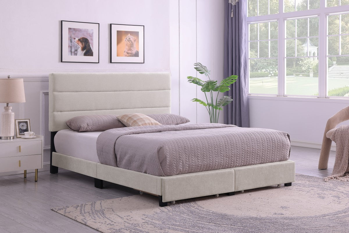 Channel-Tufted Solid Wood Platform Storage Bed