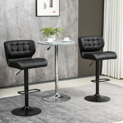 HOMCOM Modern Adjustable Swivel Bar Stools Set, Tufted Fabric, Armrests, Footrest, Grey