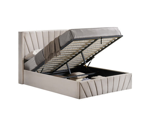 IF-5872 Storage Bed Velvet Ivory With Hydraulic Lift