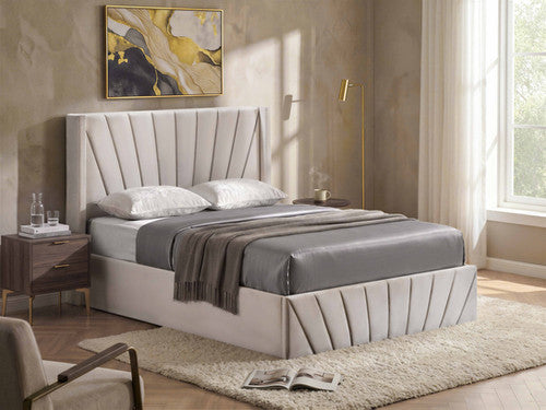 IF-5872 Storage Bed Velvet Ivory With Hydraulic Lift
