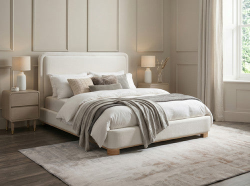 IF-5910 Upholstered Bed Ivory Fabric Rounded Headboard