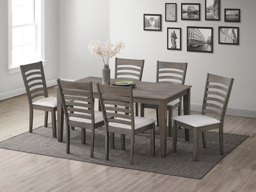 ModernRubber Wood Dining Set, Ladder Back Chairs, Antique Grey