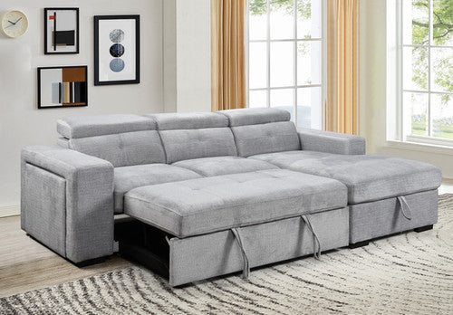 IF-9081 RHF Sofa Bed Sectional Soft Grey Fabric