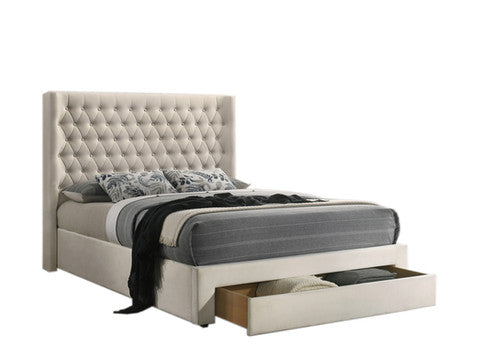 IF-5760 Modern Upholstered Bed With Diamond Tufted Headboard Ivory Velvet