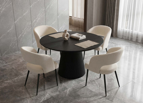 Midnight Black Round Table With Cream Chair Set