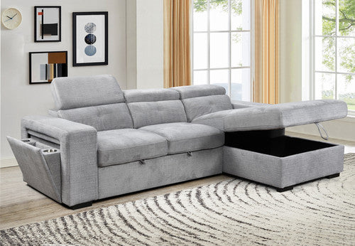 IF-9081 RHF Sofa Bed Sectional Soft Grey Fabric