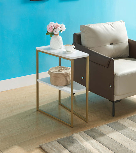 IF-081 Compact C‑Shape Side Table Gold Steel Frame White Top