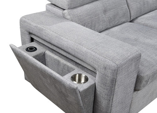 IF-9081 RHF Sofa Bed Sectional Soft Grey Fabric