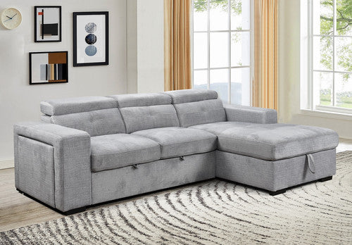 IF-9081 RHF Sofa Bed Sectional Soft Grey Fabric