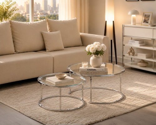 IF-2610Nesting Coffee Table Set With Chrome Steel Frame