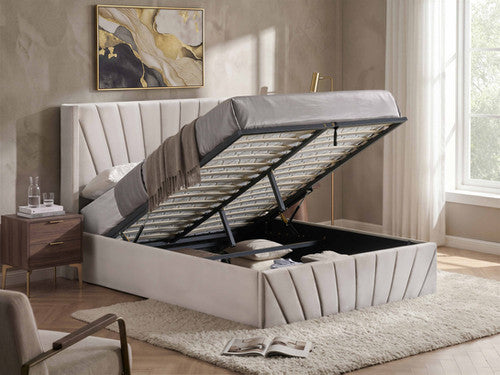 IF-5872 Storage Bed Velvet Ivory With Hydraulic Lift