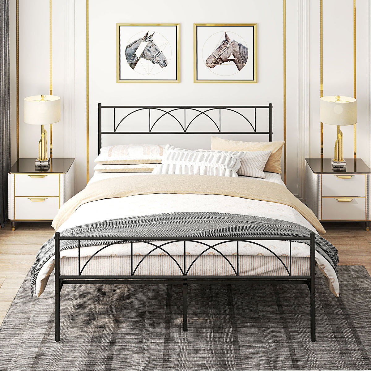 Metal Platform Bed Frame with Headboard and Footboard