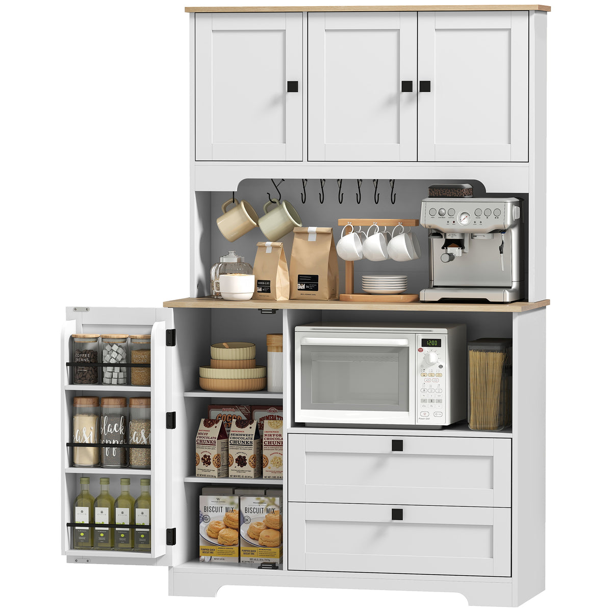 Tall Kitchen Hutch with 3 Cabinets – 39"W x 64"H