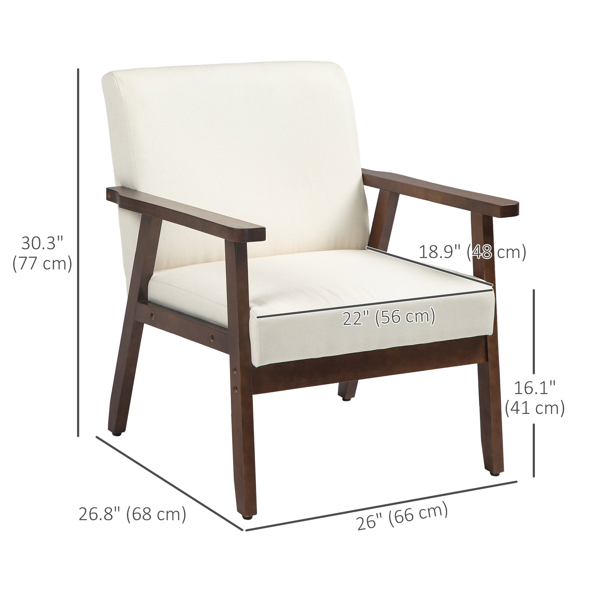 Modern Upholstered Linen-Feel Accent Armchair with Cushioned Seat, Cream White