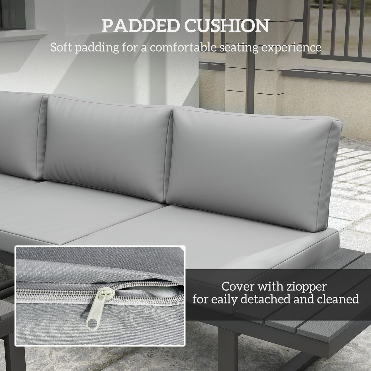 4 Pieces Outdoor Patio Furniture Set, 5-Level Reclining Garden Corner Sofa Set, Outdoor Lounge Conversation Sectional