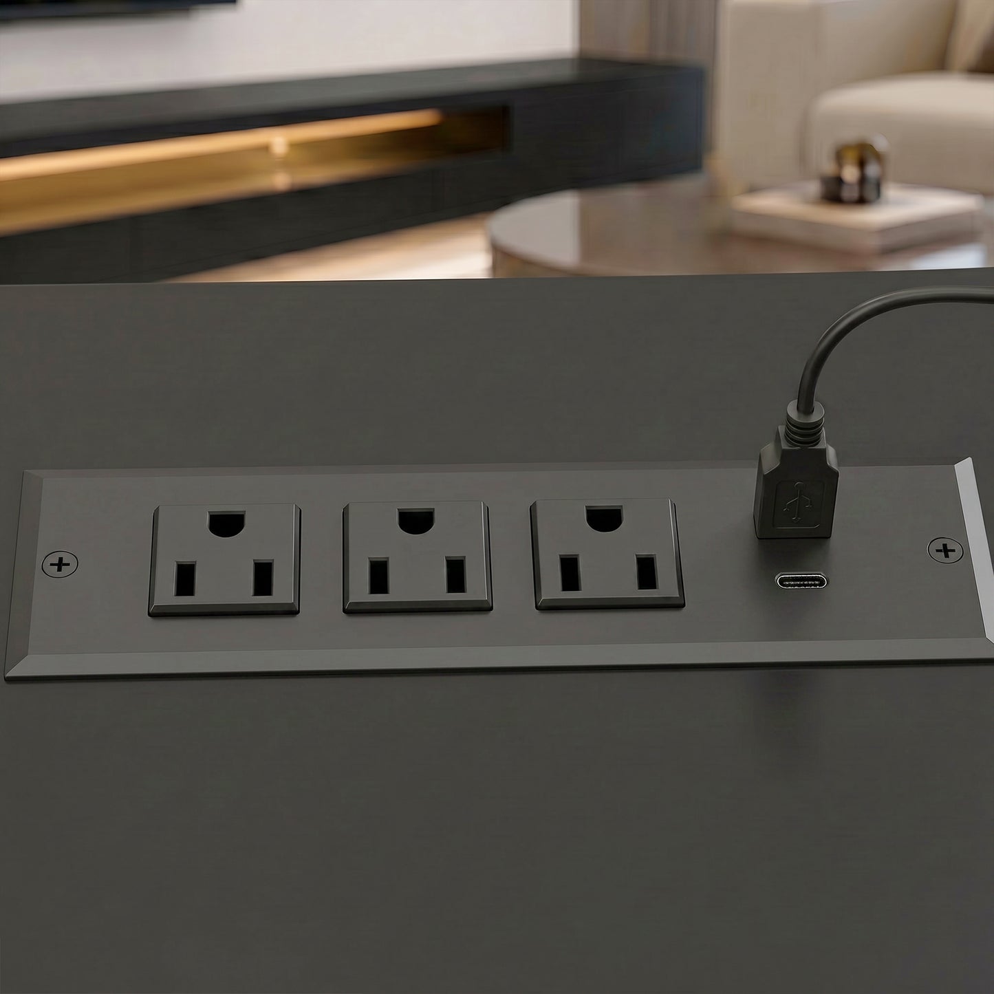 HOMCOM TV Stand LED Lights, Power Outlets, High Gloss Black