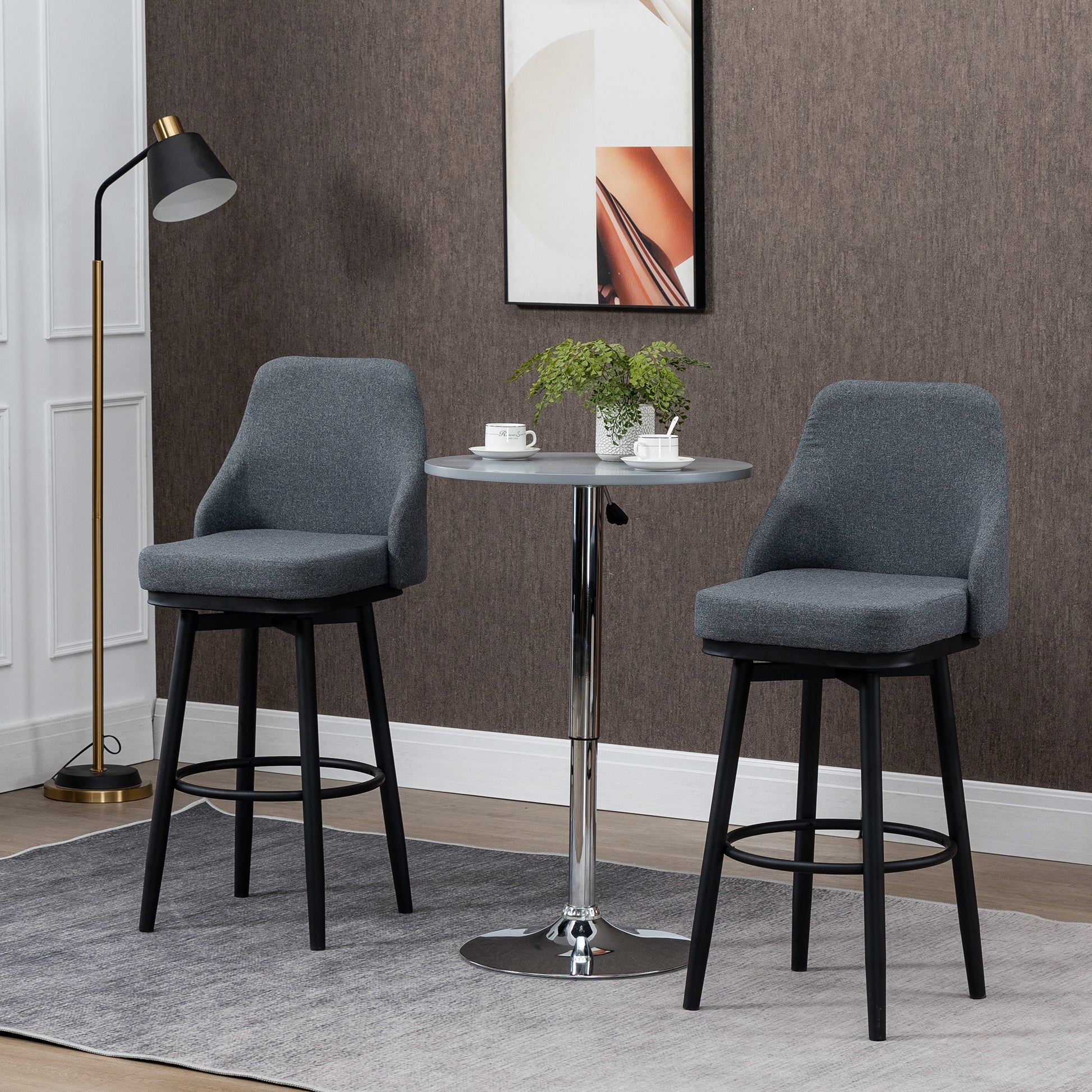 HOMCOM Extra Tall Bar Stools, 360° Swivel, Charcoal Grey