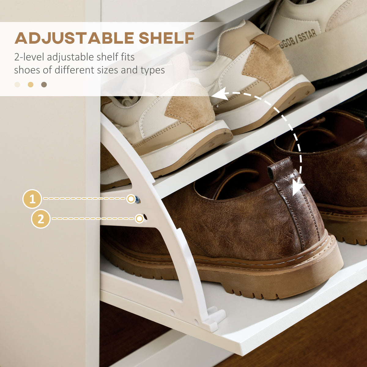 Narrow Shoe Storage with 2 Flip Drawers and Adjustable Shelves – 32"W x 36"H
