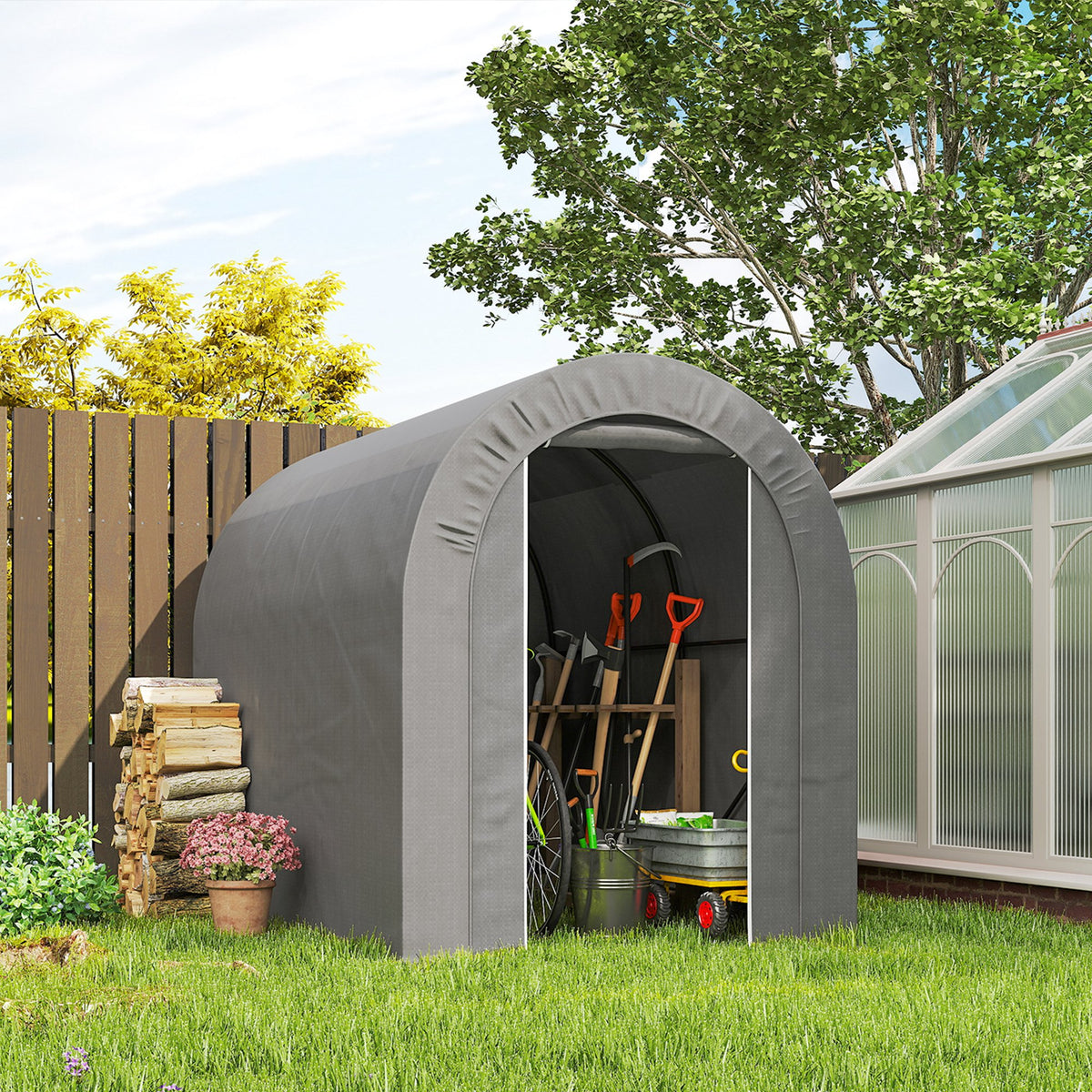 5' x 8' Outdoor Storage Shed, Heavy Duty Galvanized Steel Portable Shed for Bike, Motorcycle, Garden Tools