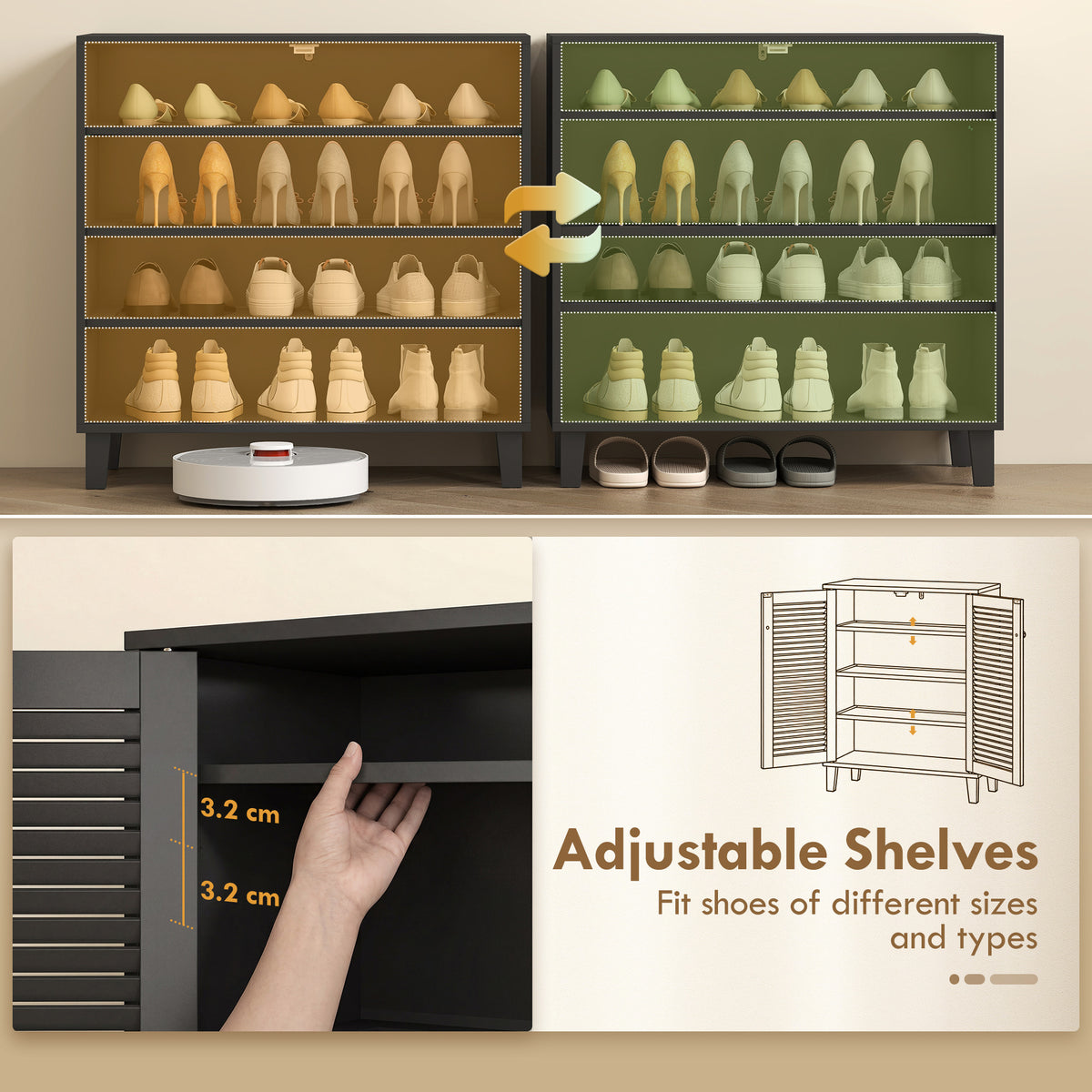 Shoe Cabinet with Adjustable Shelves – 31"W x 31"H