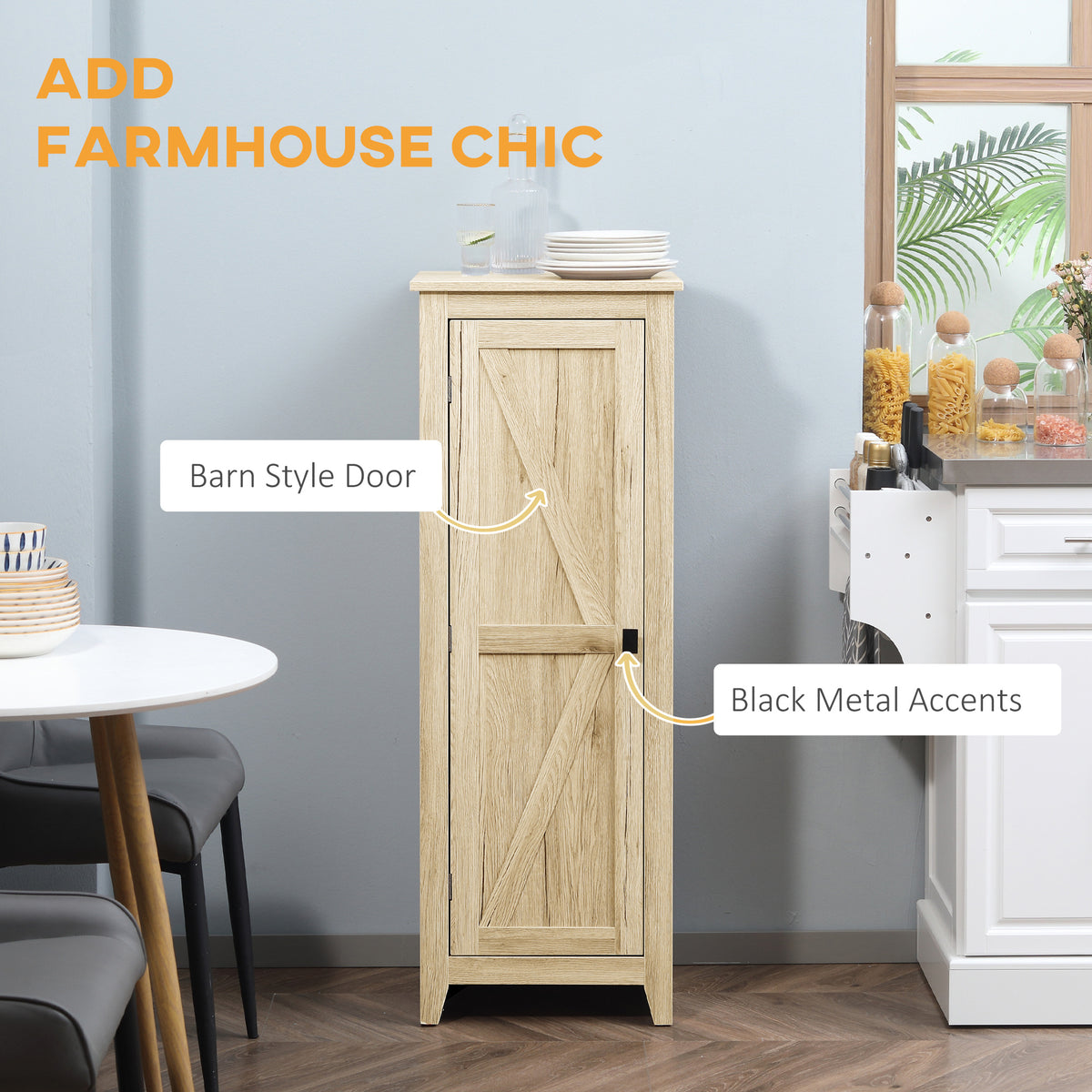 Farmhouse Kitchen Pantry Storage Cabinet with Barn Door – 17"W x 48"H