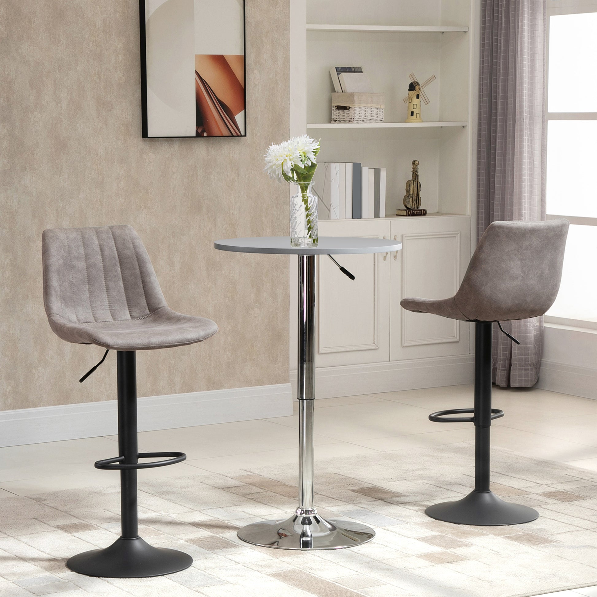 HOMCOM Adjustable Swivel Bar Stools Set of 2, Upholstered Grey Leathaire with Backrest