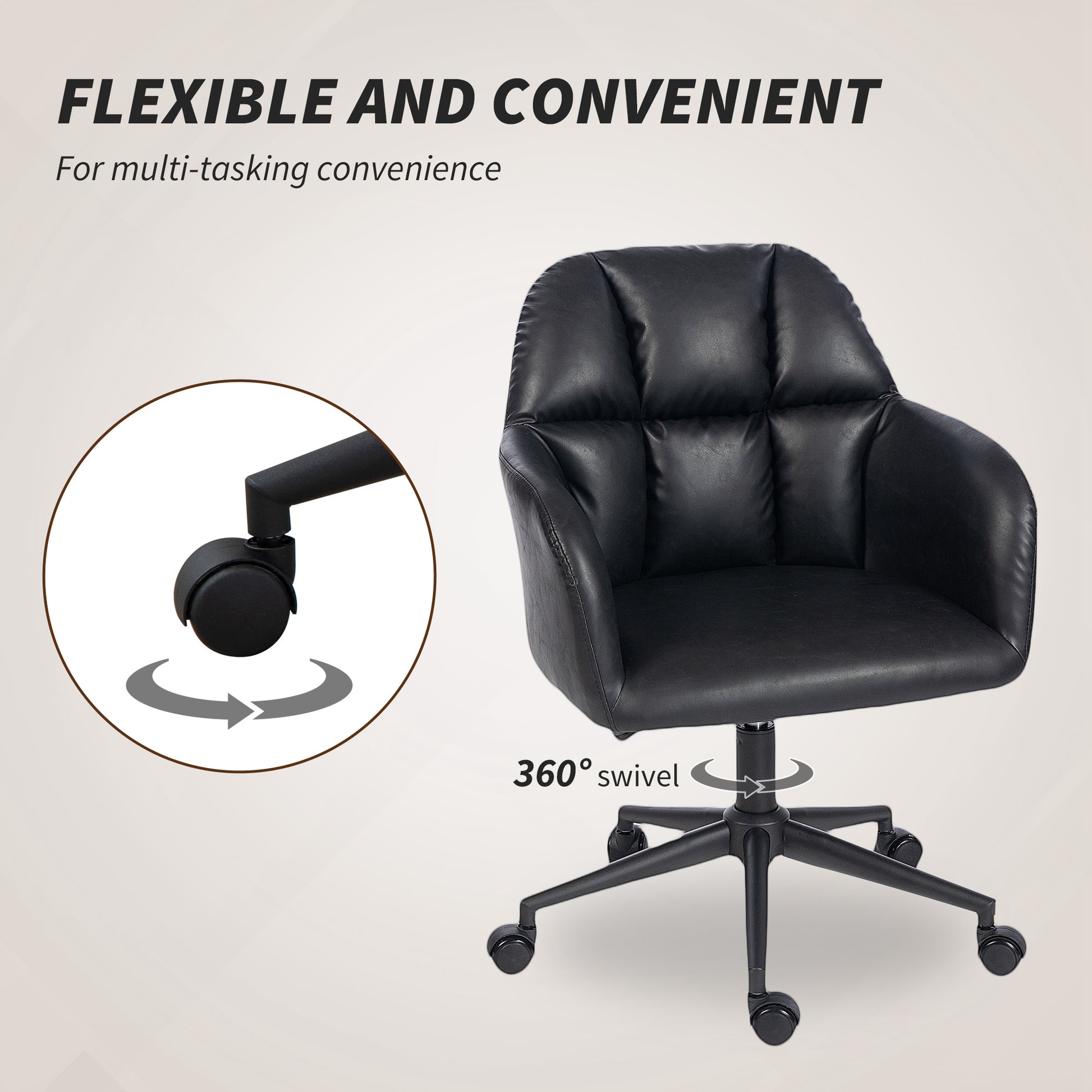 HOMCOM Modern Faux Leather Swivel Office Chair, Adjustable Height, Ergonomic Desk Seating