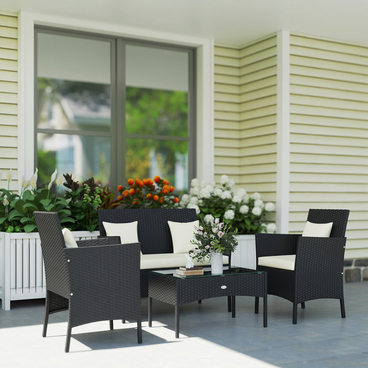 4-Piece Rattan Outdoor Furniture Set Patio Furniture Set with Coffee Table 22.8" W x 21.7" D x 33.5" H Black &