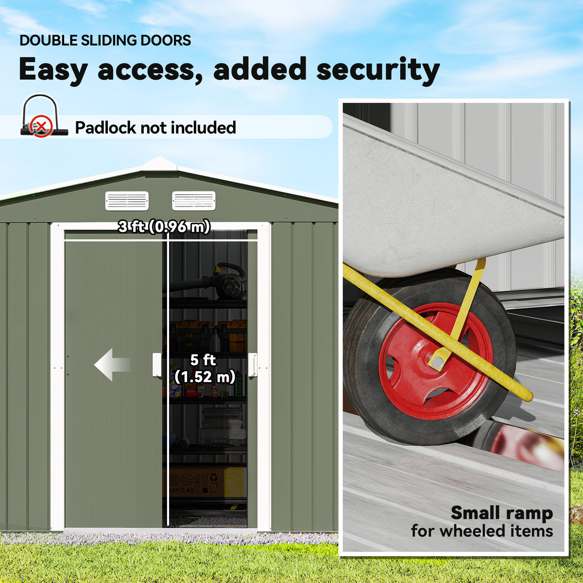 9.1'x6.4'x6.3' Garden Storage Shed, Outdoor Storage Tool House with Vents, Foundation and Lockable Double Doors – Light Green