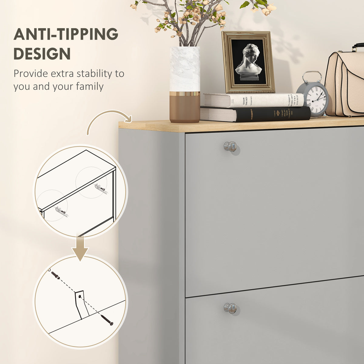 Modern Entryway Shoe Cabinet with 3 Flip Drawers – 32"W x 48"H