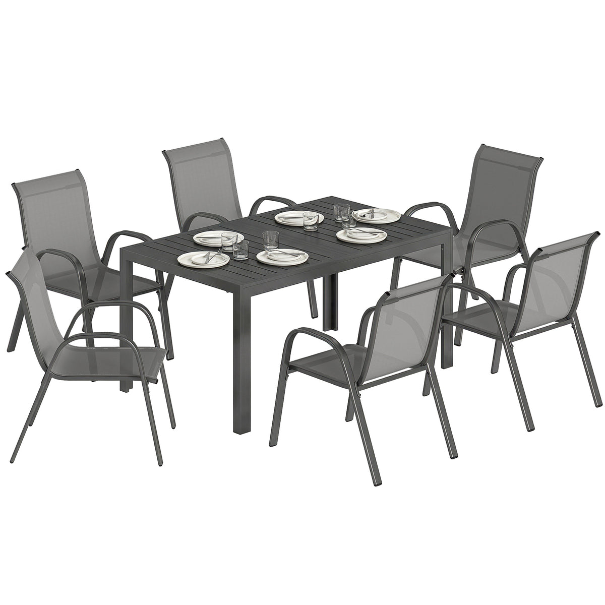 7 Pieces Outdoor Dining Set for 6, Patio Furniture Set with Rectangular Patio Table and Stackable Chairs