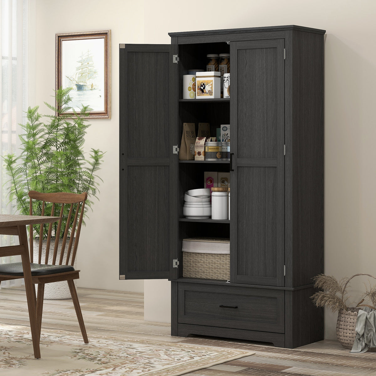 Tall Farmhouse Kitchen Pantry Cabinet with 2 Doors – 32"W x 69"H