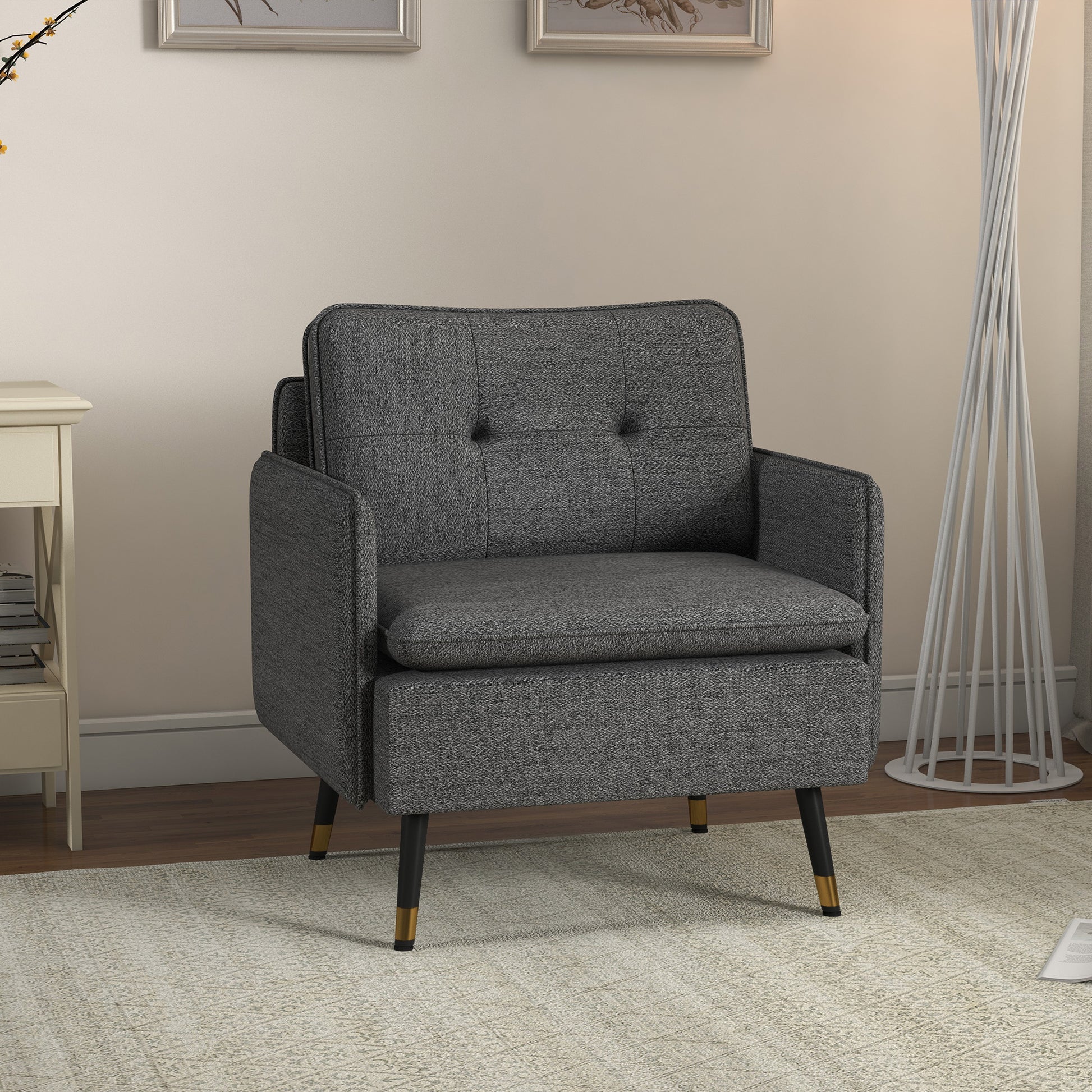 HOMCOM Modern Upholstered Accent Armchair with Tufted Back & Steel Legs