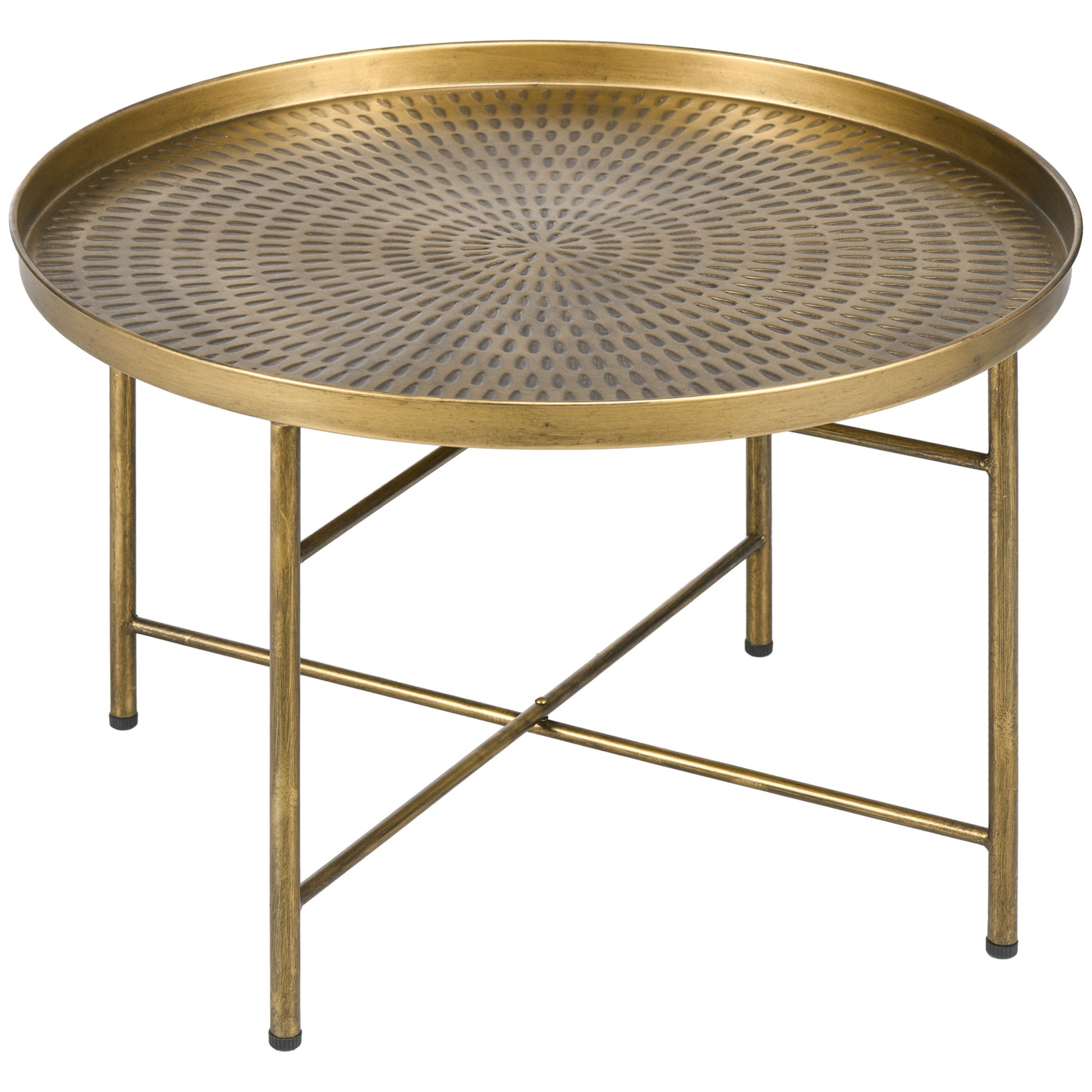 Vintage Gold Round Coffee Table: Hammered Tray Top, Durable Metal Frame