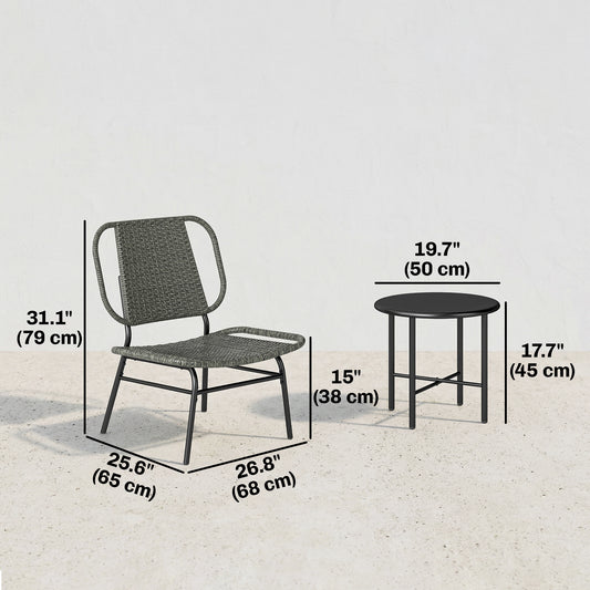 3 Piece Wicker Patio Furniture Set, Outdoor Bistro Set with Steel Table, Rattan Outdoor Conversation Furniture