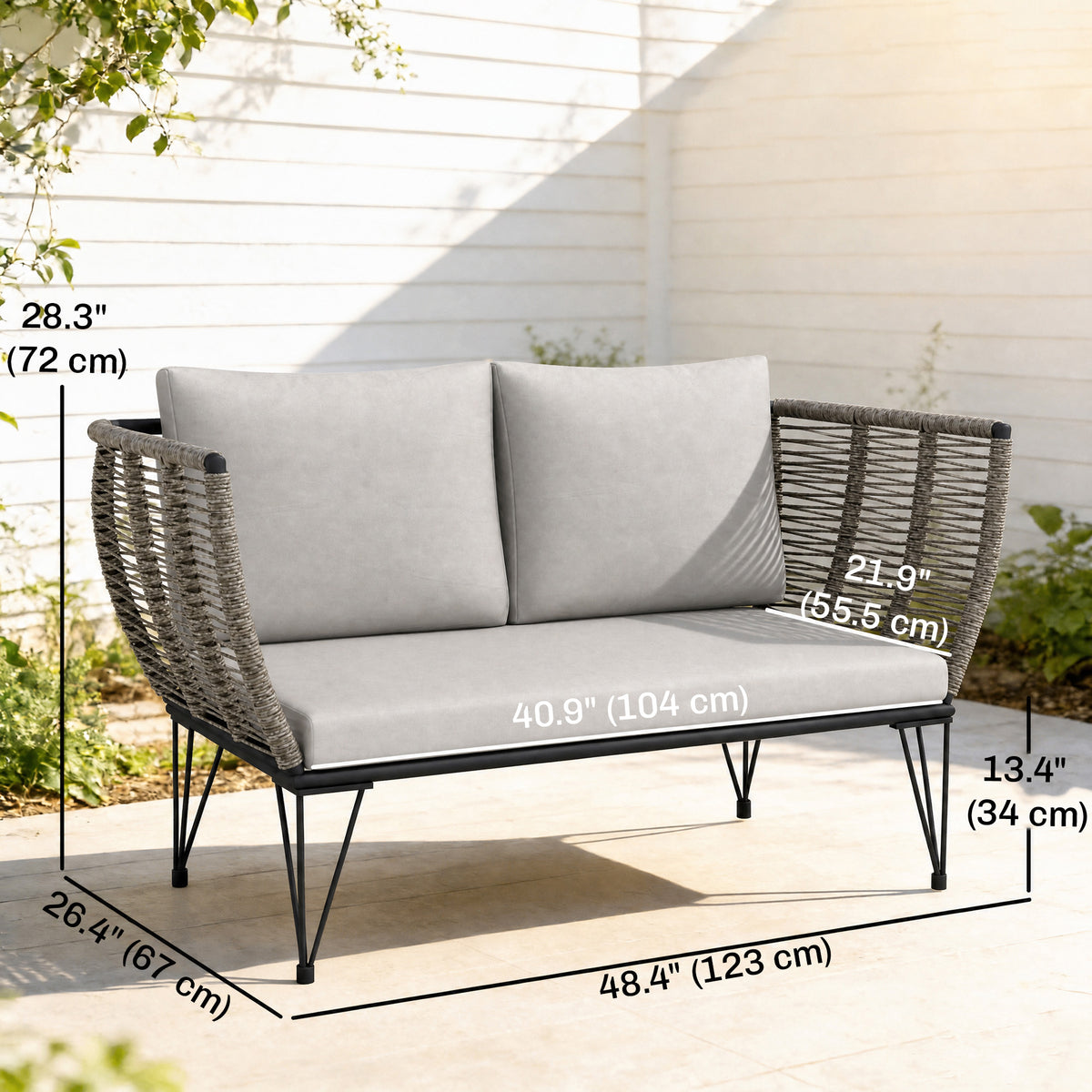 Outdoor Couch Patio Sofa with Cushions, 2 Seater Patio Furniture Loveseat with Galvanized Steel Frame
