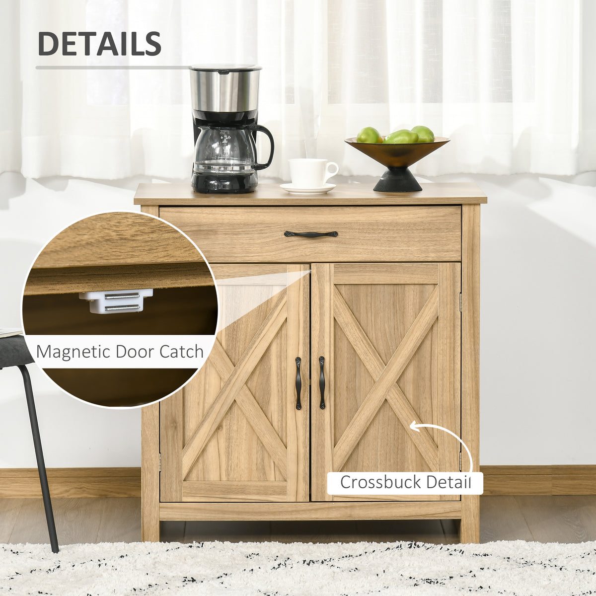Farmhouse Sideboard Buffet Cabinet with Barn Doors – 32"W x 32"H, Natural
