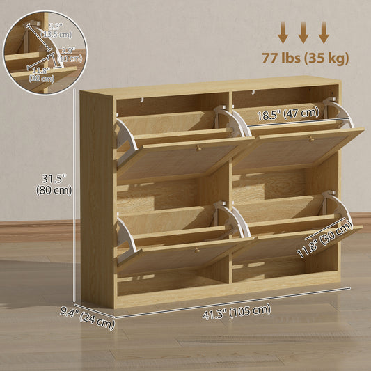 Rattan Shoe Cabinet with 4 Flip Drawers – 41"W x 32"H