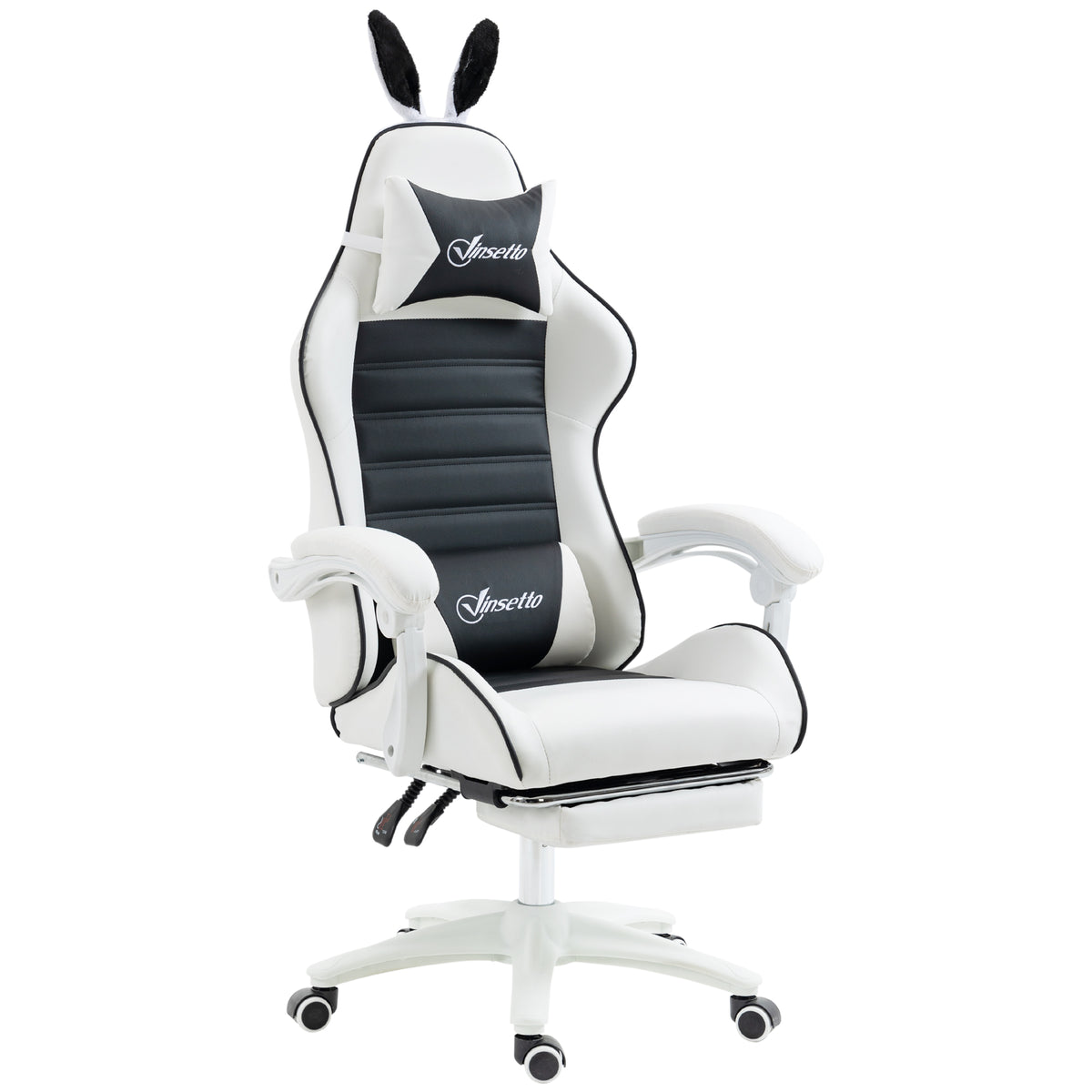 Cute Racing Gamer Chair, PU Leather Gaming Chair with Footrest, Black