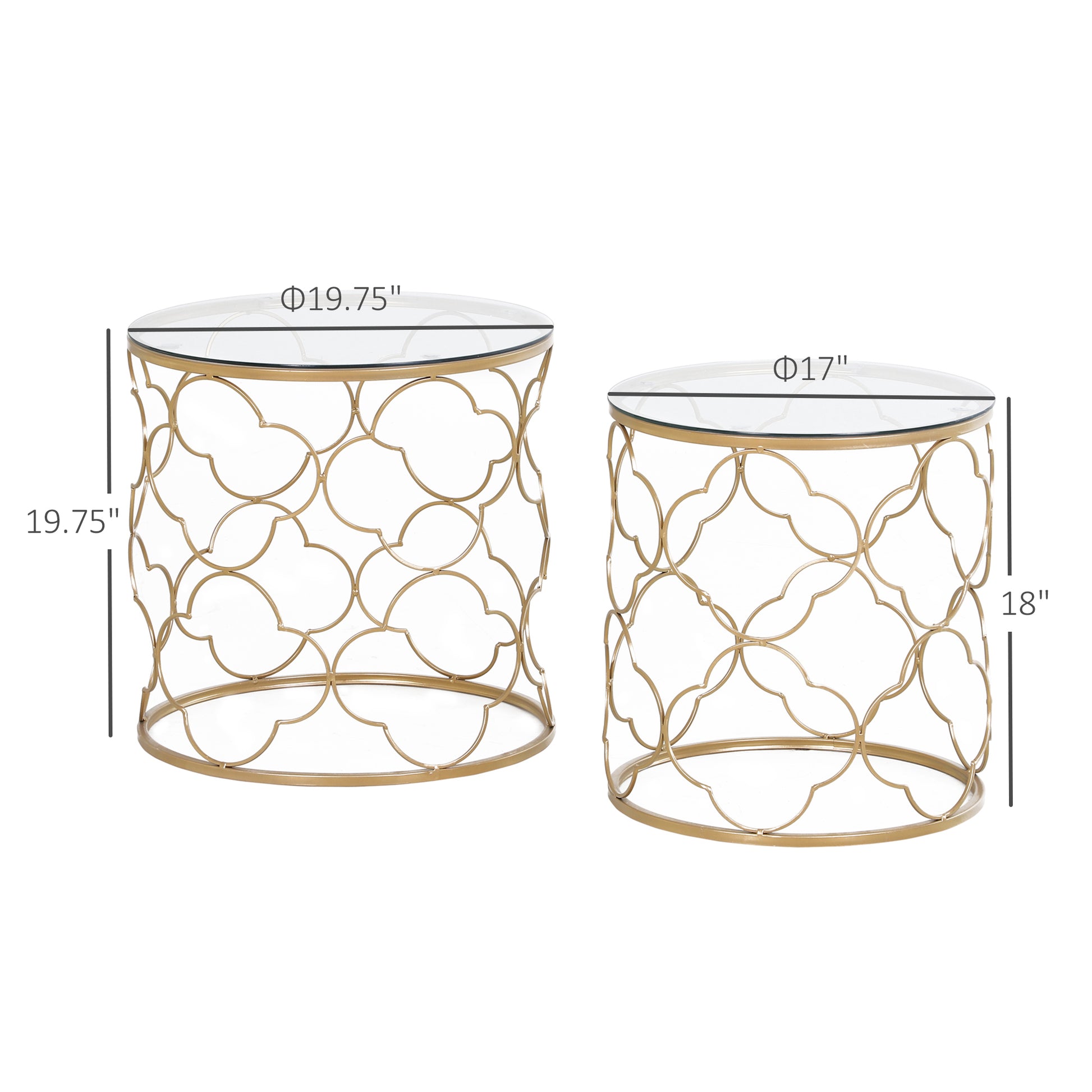 Elegant Gold Tempered Glass Nesting Coffee End Table Set (2 Pieces)