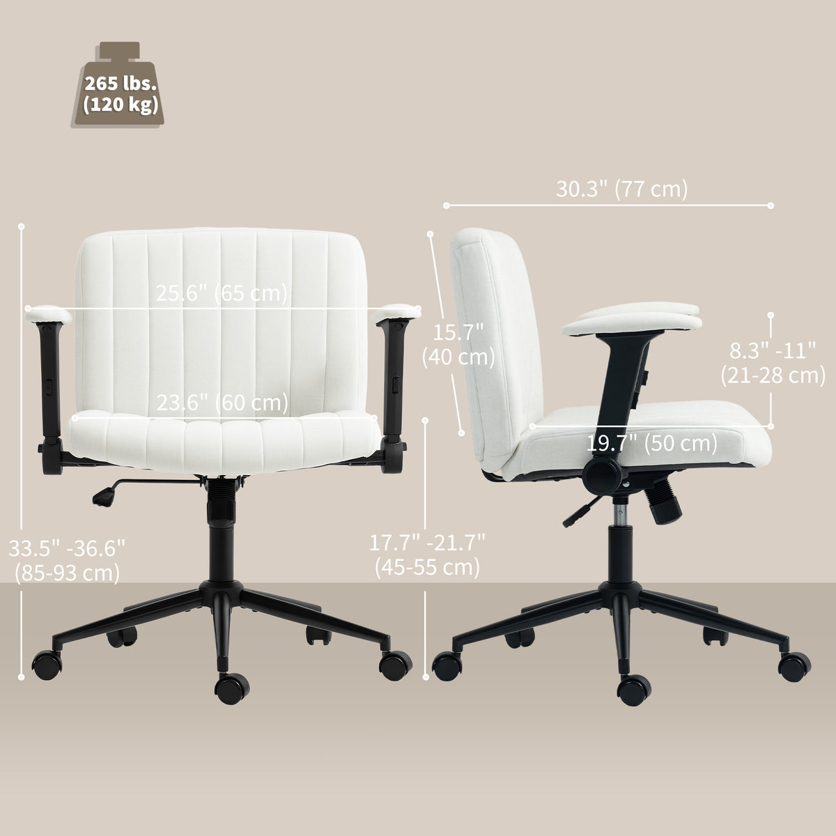Criss Cross Chair with Flip-up Armrests, Wheels, Cream White