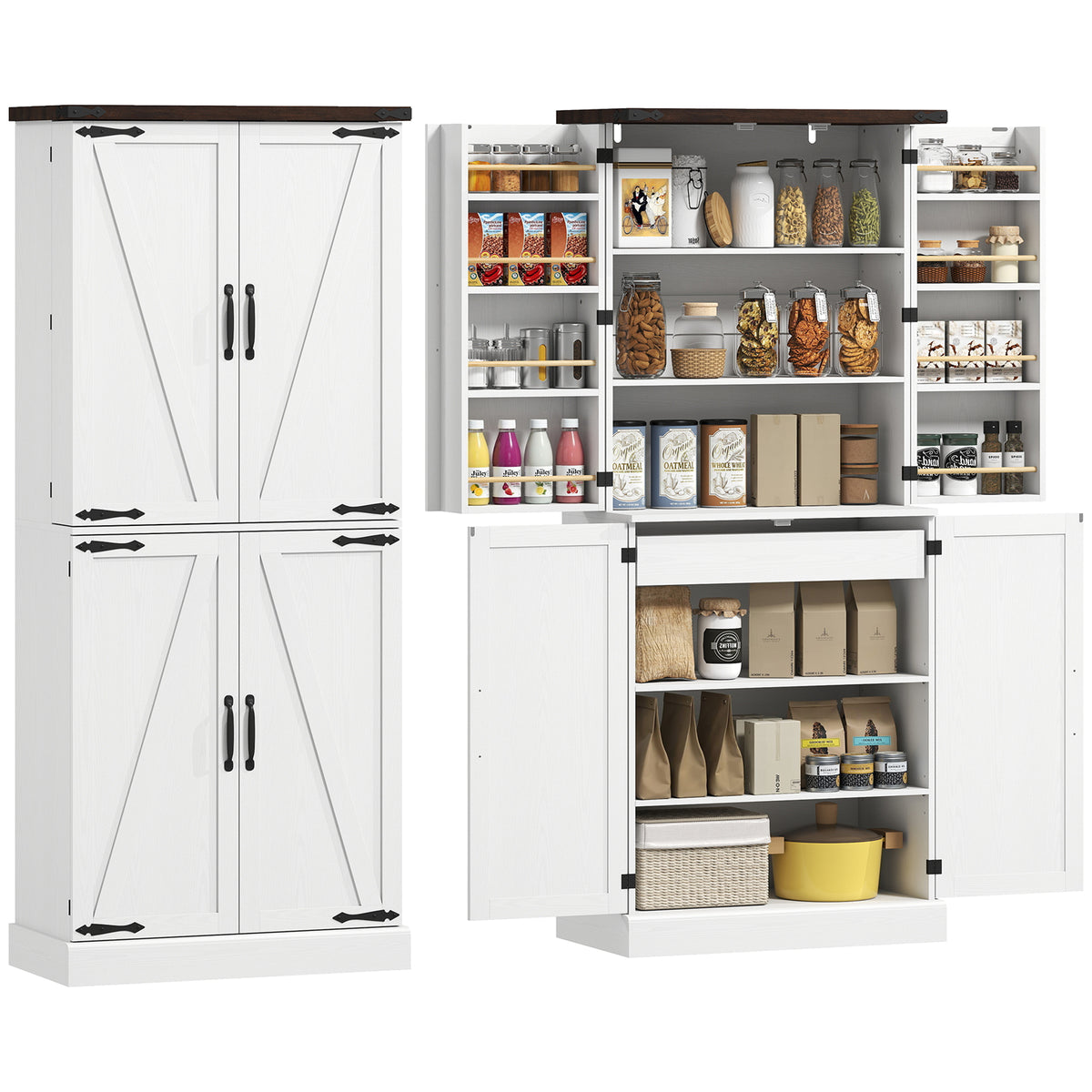 Farmhouse Storage Cabinet with 8 Door Racks and Adjustable Shelves – 30"W x 72"H