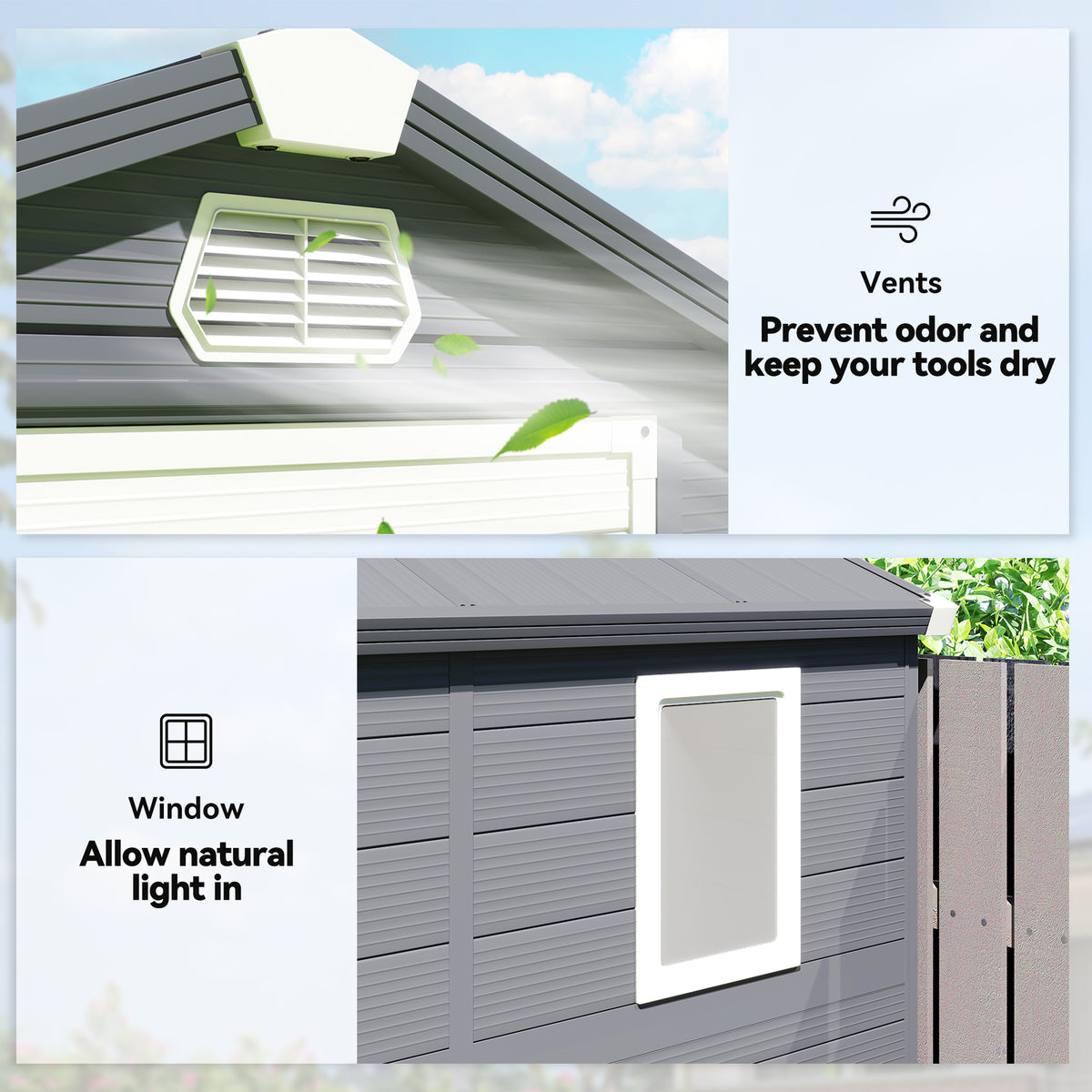 4.5' x 6' Garden Storage Shed with Latch Door, Vents, Sloped Roof – Light Grey