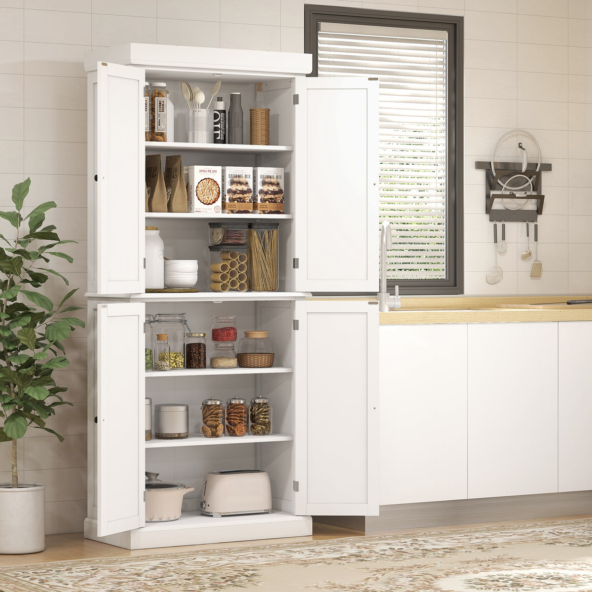Freestanding Kitchen Pantry Cabinet with 4 Doors – 30"W x 73"H