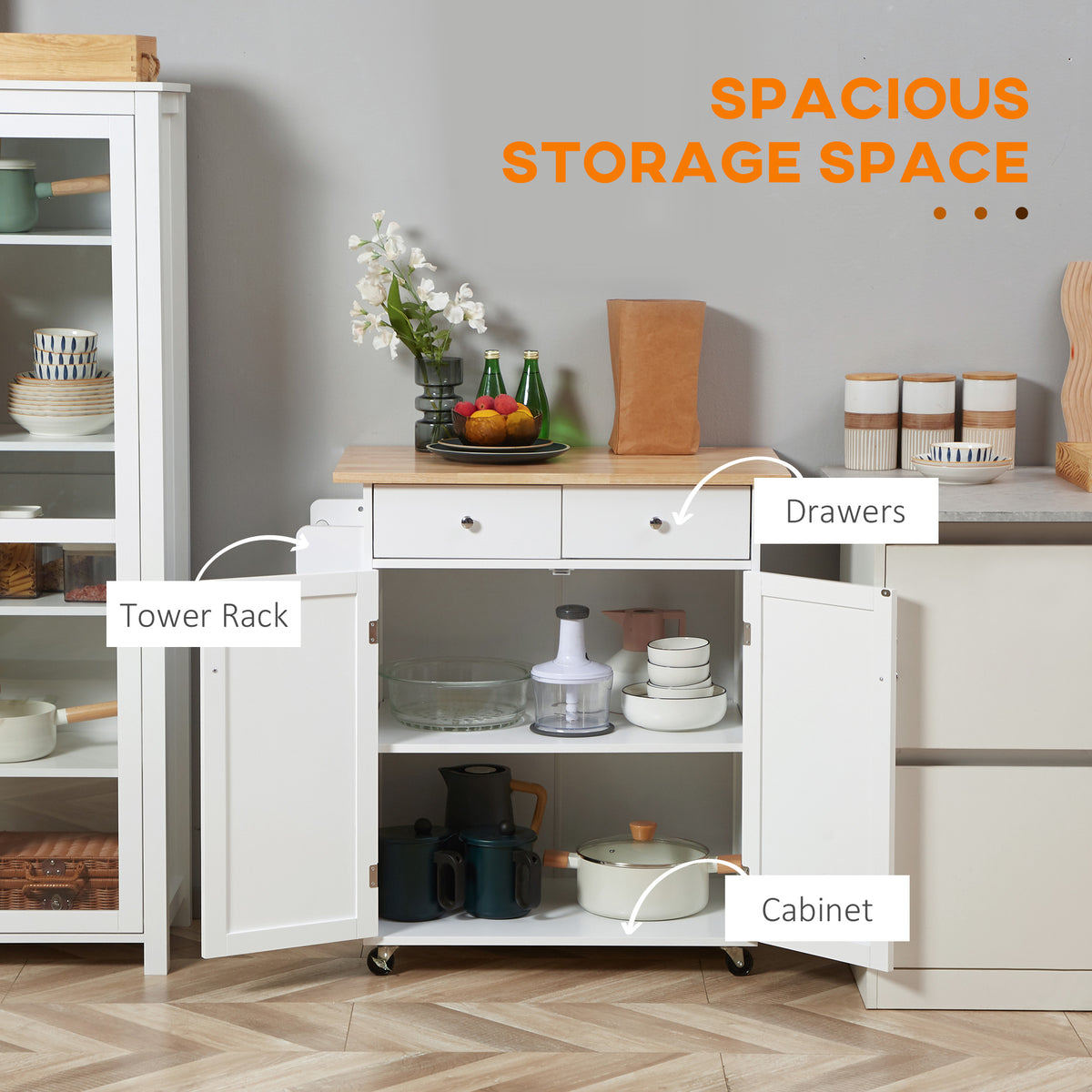 Rolling Kitchen Island with Storage – 34"W x 35"H